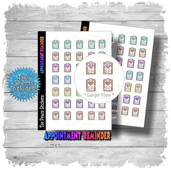 Appointment Reminder Icon Sticker Sheets, 2 Sheet Bundle, Doctor Appoint Stickers, Appointment Mini Stickers, Planner Sticker, (a578)