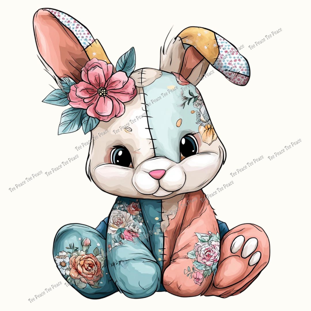 Patchwork Bunny Rabbit Fabric Panel, Quilt Sewing Square, Multiple ...