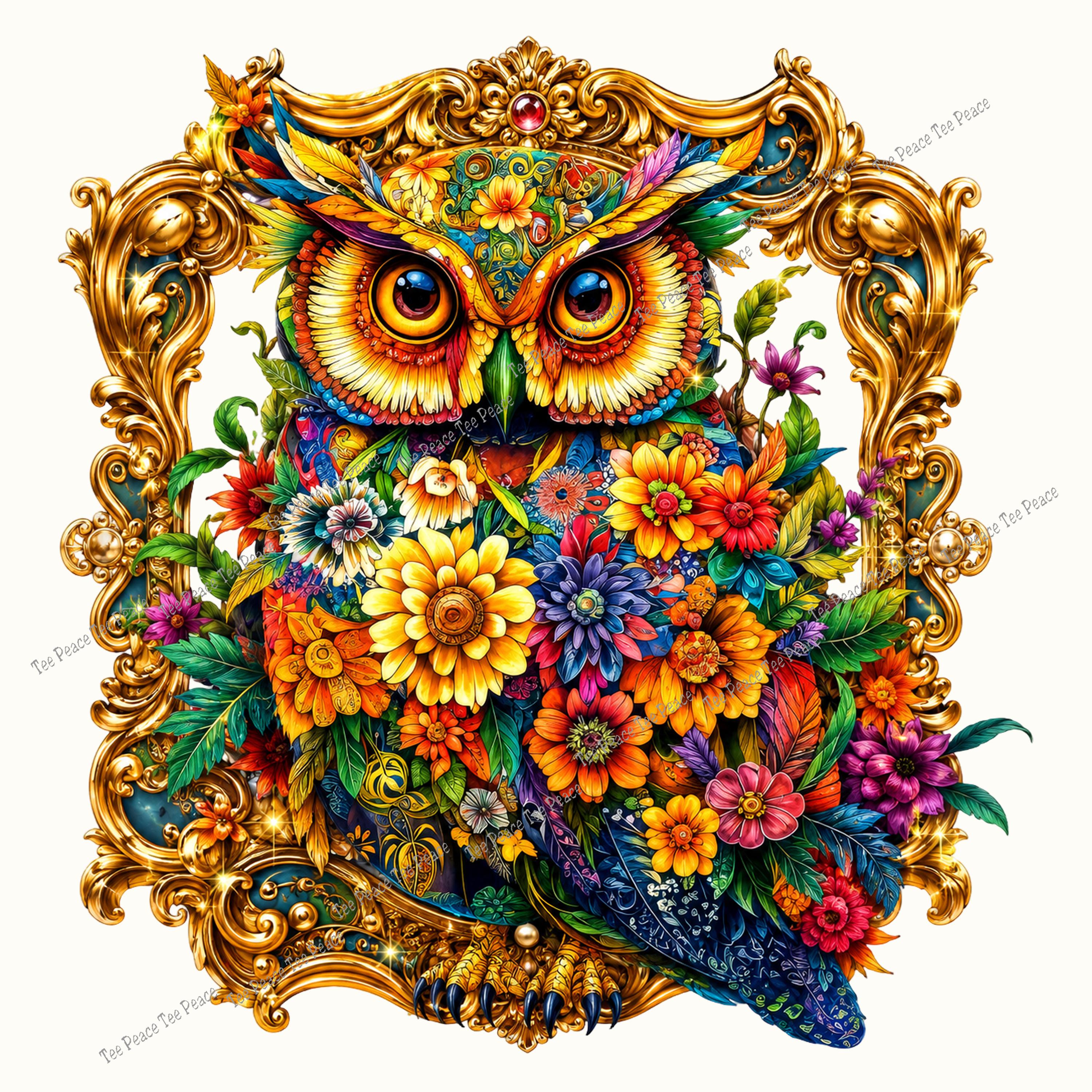 Floral Owl Fabric Panel, Quilt Sewing Square, Multiple Sizes, fc16l