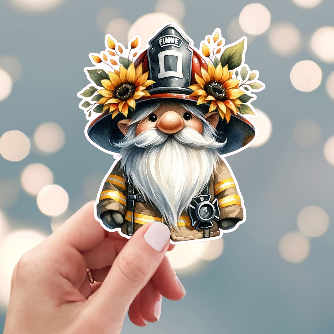 Fireman Sticker, Fire Fighter Sticker, Gnome Fireman Sticker, Kawaii ...