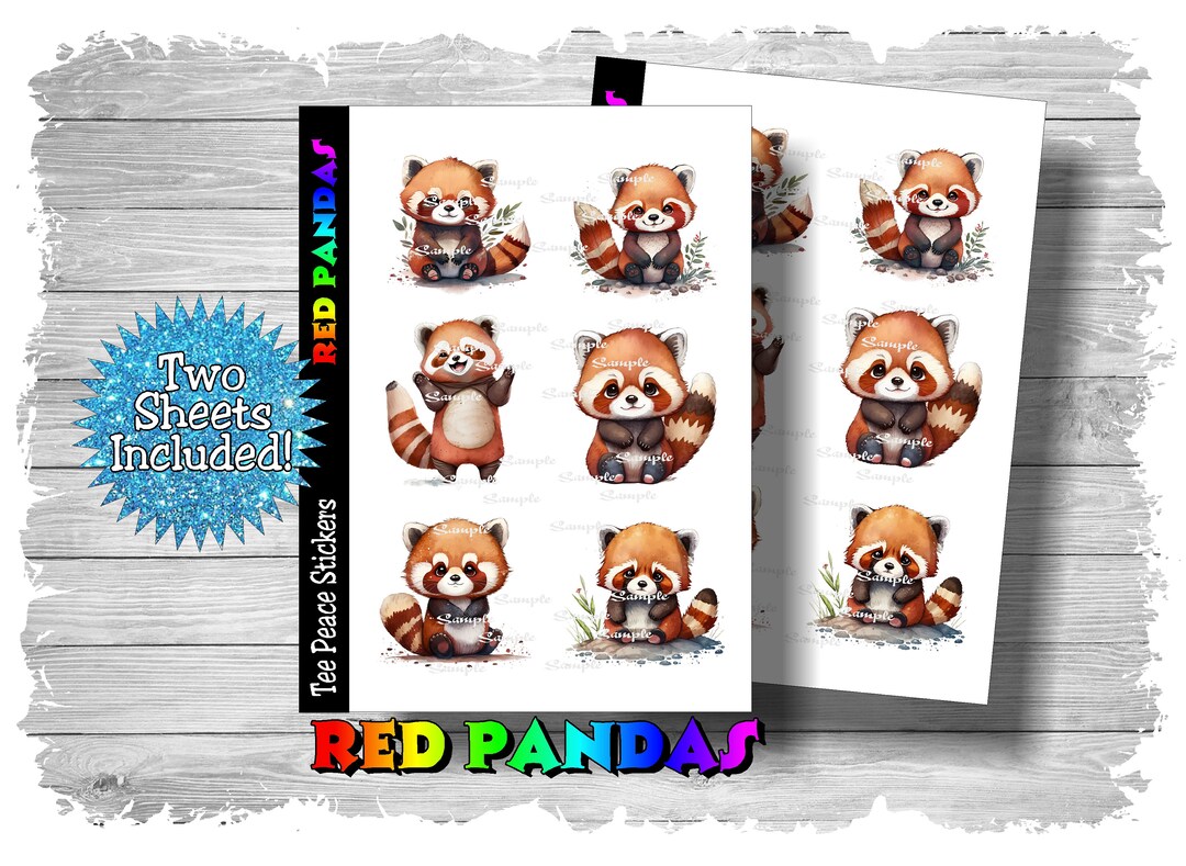 Red Panda Sticker Sheets, 2 Sheet Bundle, Red Panda Stickers, Red Panda