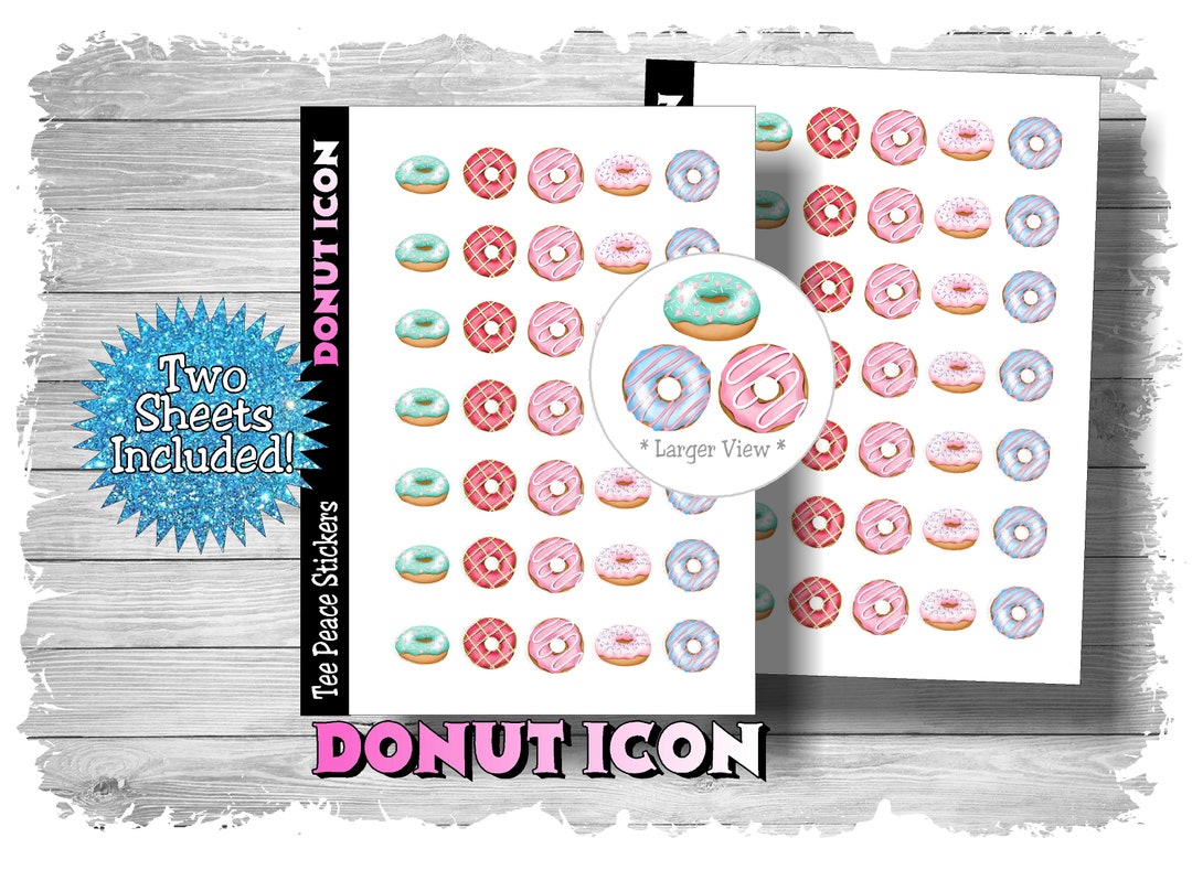 Donut Icon Sticker Sheets, 2 Sheet Bundle, Donut Icon Stickers, Donut Sticker Pack, Donut ...