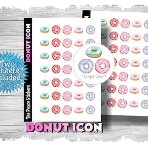 Donut Icon Sticker Sheets, 2 Sheet Bundle, Donut Icon Stickers, Donut Sticker Pack, Donut Planner Sticker, (a526)
