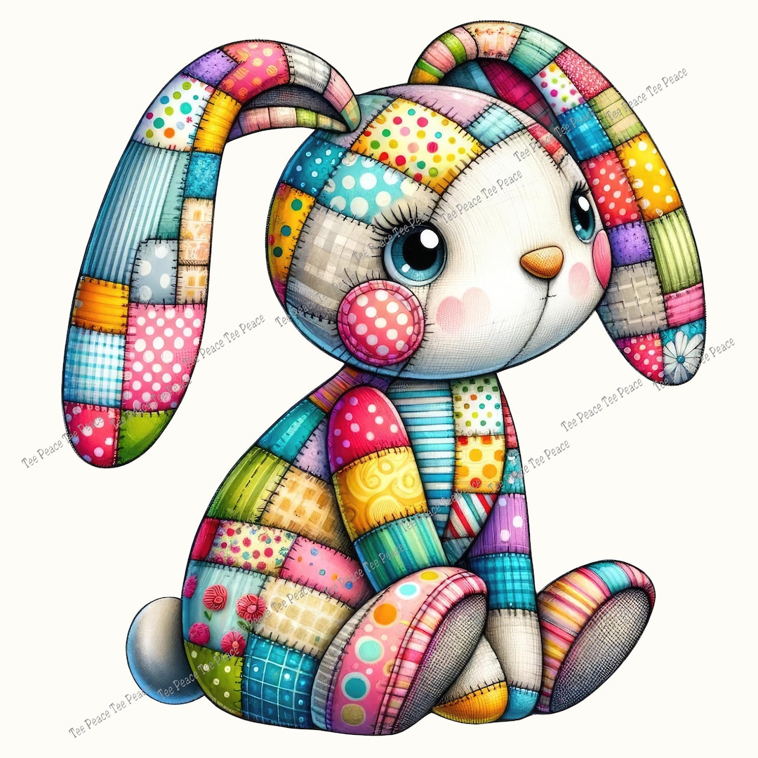 Patchwork Bunny Rabbit Fabric Panel, Quilt Sewing Square, Multiple ...