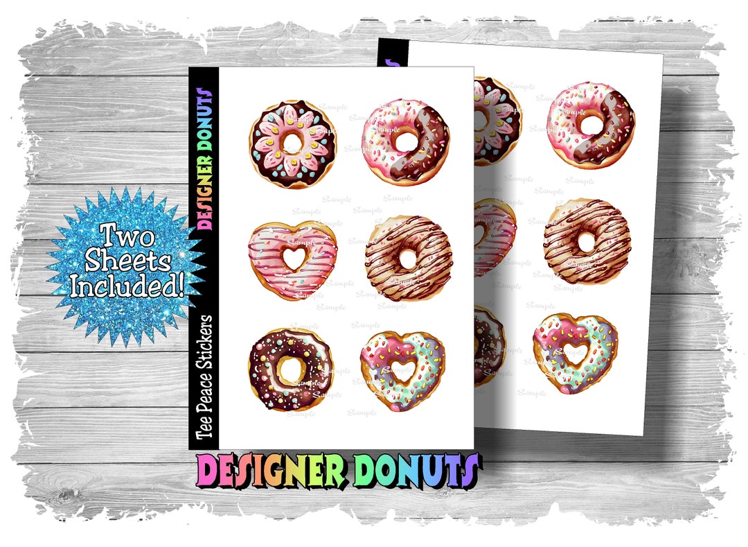 Donut Sticker Sheets, 2 Sheet Bundle, Frosted Donut Stickers, Chocolate Frosted Donuts Sticker ...