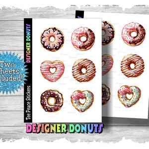 Donut Sticker Sheets, 2 Sheet Bundle, Frosted Donut Stickers, Chocolate Frosted Donuts Sticker Pack, Bakery Donut Planner Sticker, (a317)