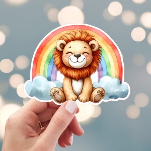 Lion Sticker, Rainbow Sticker, Baby Lion Sticker, Zoo Lion Sticker, Baby Shower Sticker, Water Bottle Sticker (s35j)