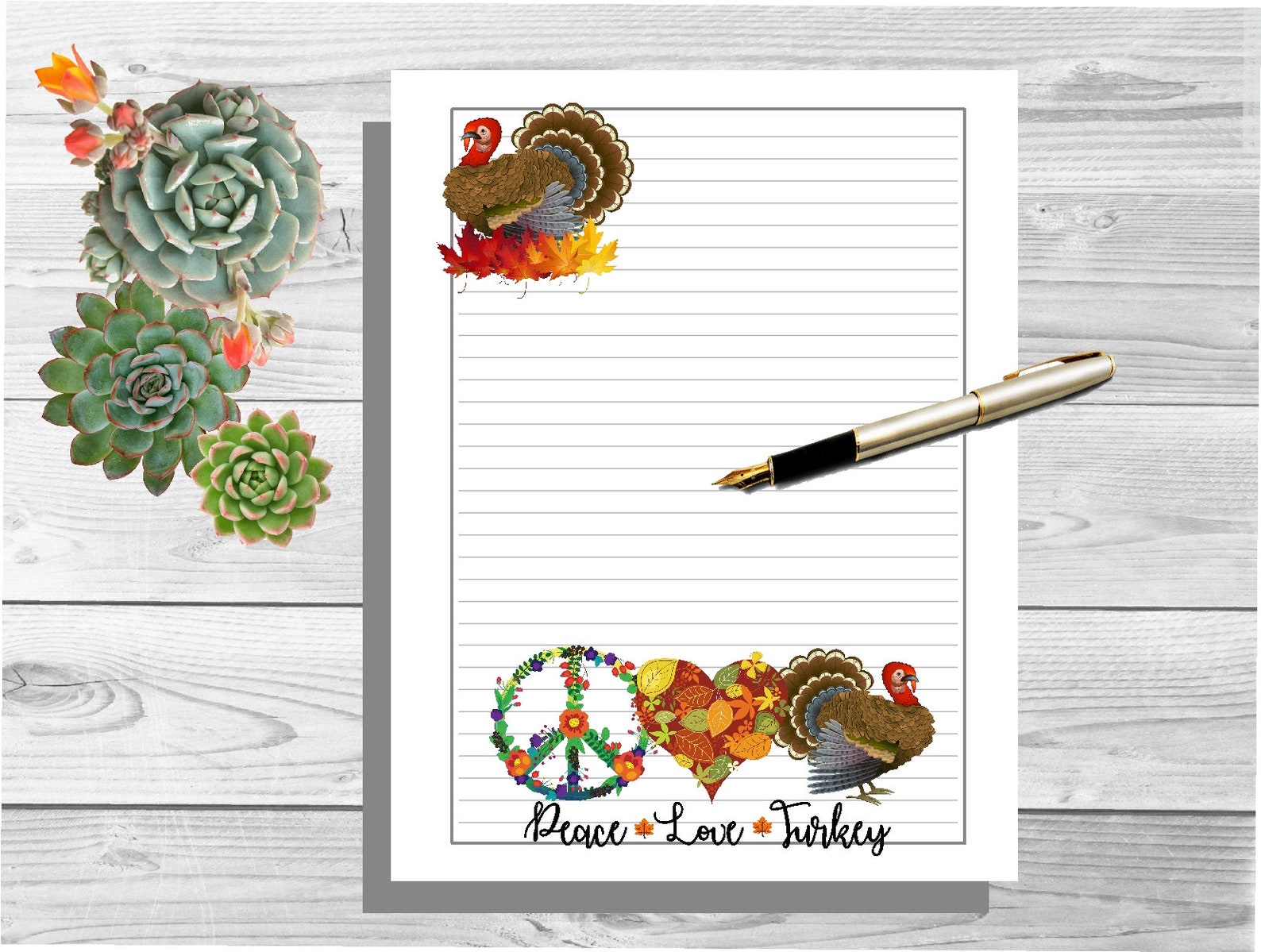 Thanksgiving Turkey Stationery Printable Lined Paper Letter Etsy