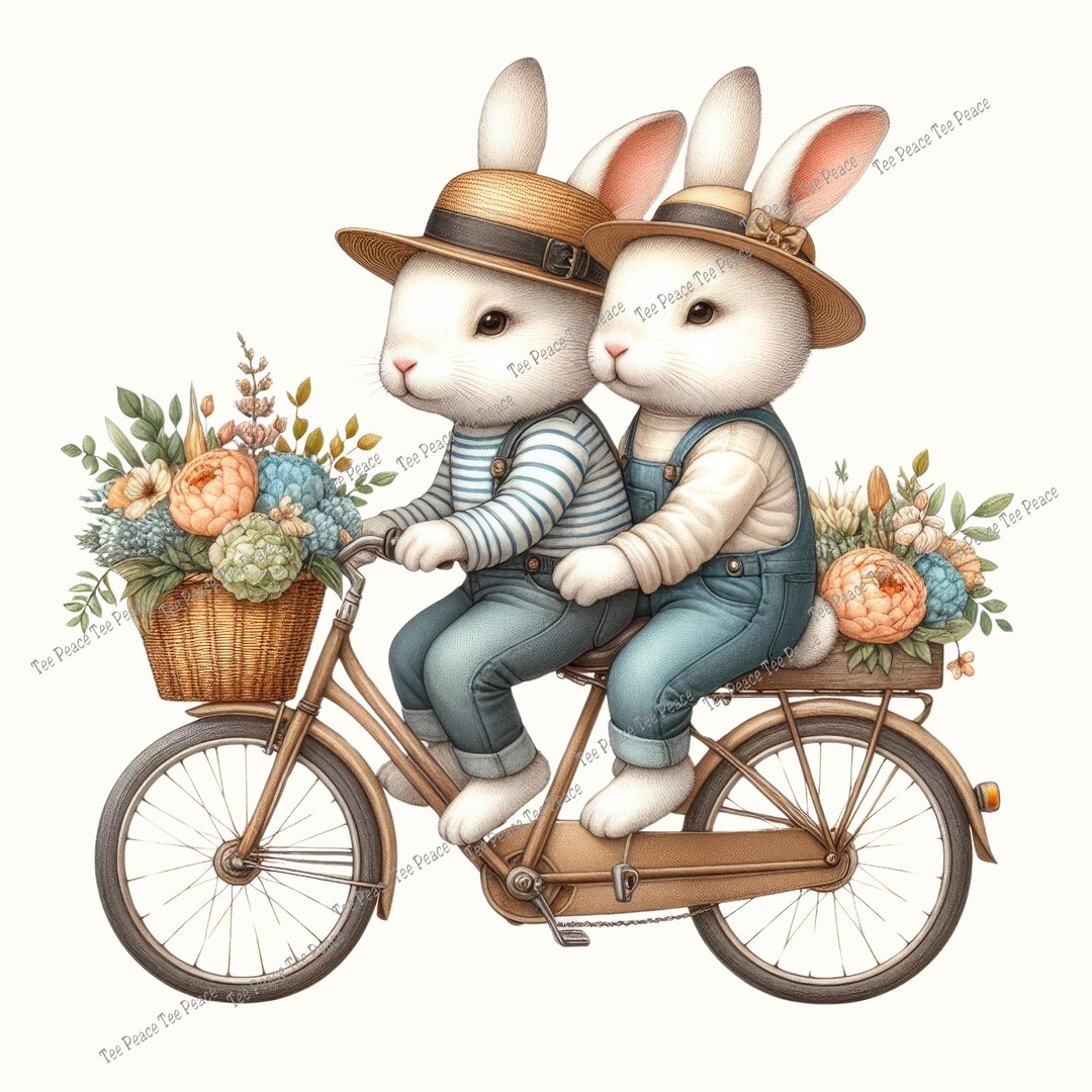 Felted Rabbit Riding Bunny Rabbit Bike Riding Fabric Panel, Quilt Sewing Square, Multiple ...
