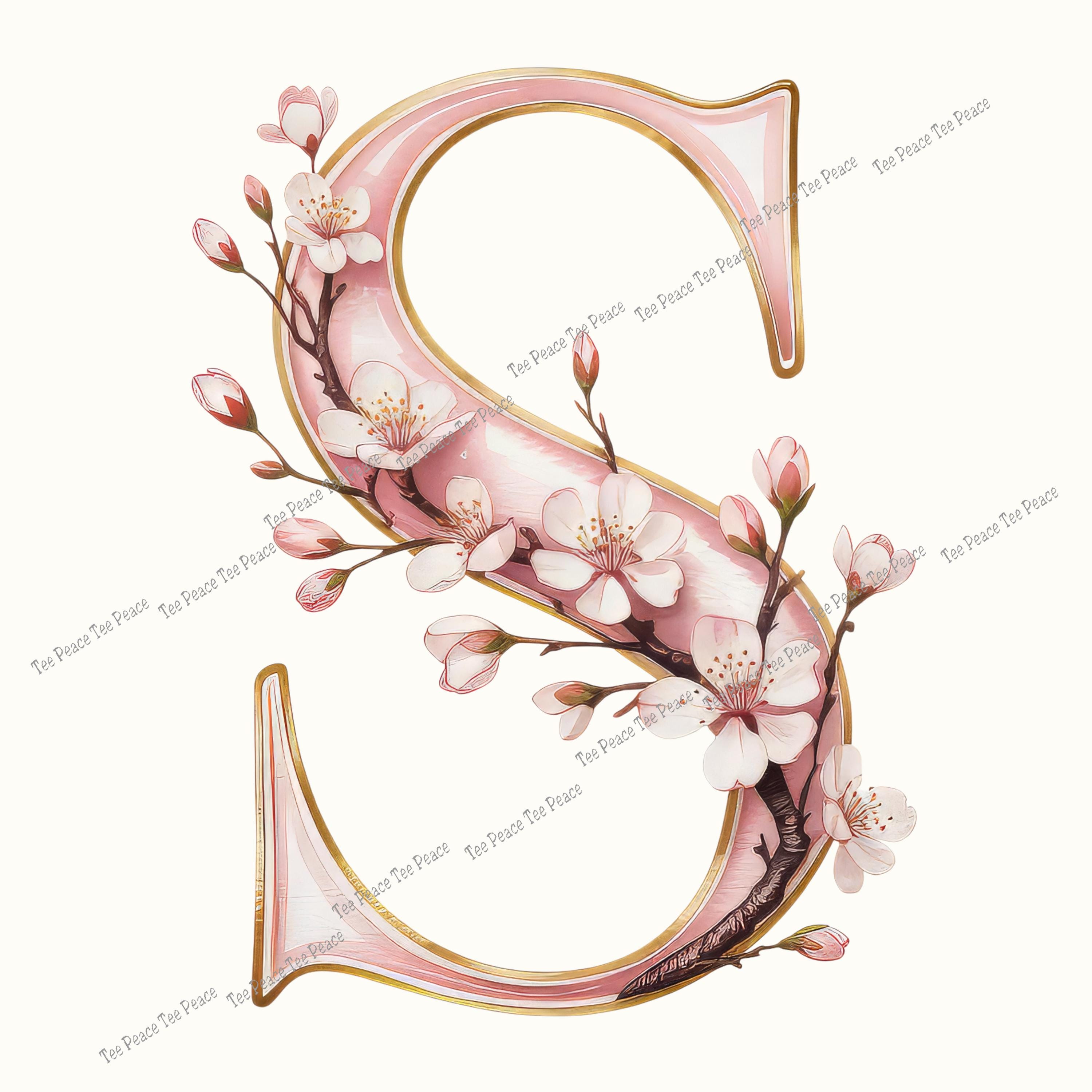 Pink Floral Monogram Letter S Fabric Panel, Quilt Sewing Square ...