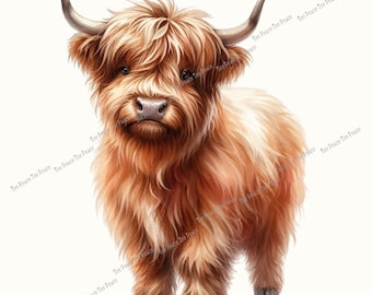 Baby Highland Cow Fabric Panel, Quilt Sewing Square, Multiple Sizes, fc5z