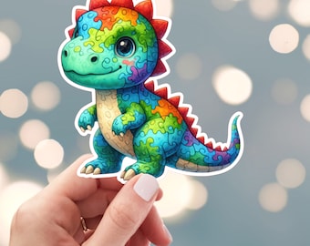 Dinosaur Puzzle Sticker, Autism Awareness Month Sticker, Autism Support Sticker, Autism Spectrum Sticker, Water Bottle Sticker (40z)