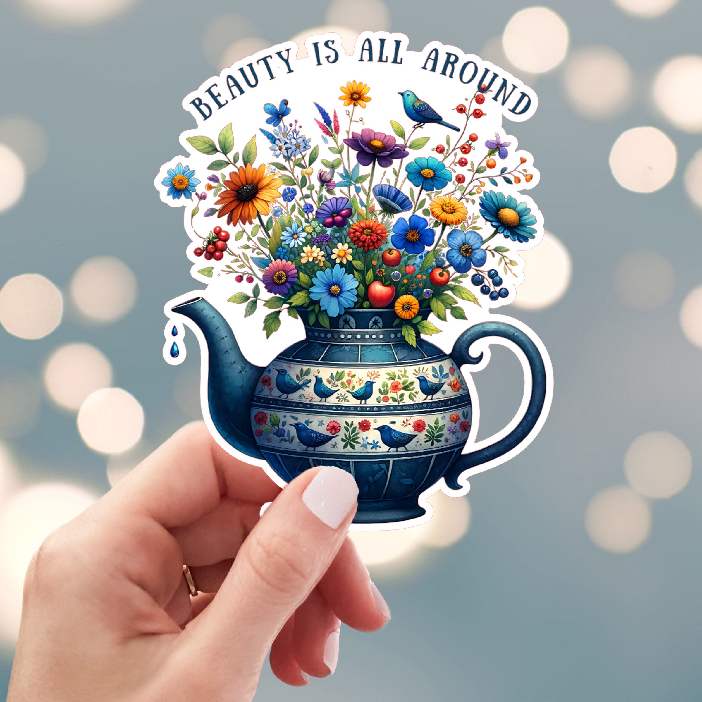 Beauty is All Around Sticker, Flower Pot Sticker, Floral Garden Sticker ...
