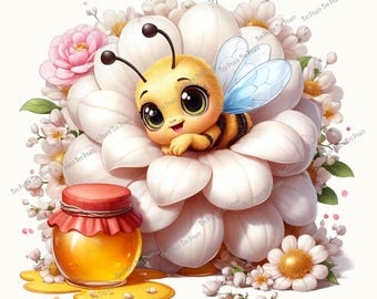 Honey Bee Flower Garden Fabric Panel, Quilt Sewing Square, Multiple Sizes, fc9c