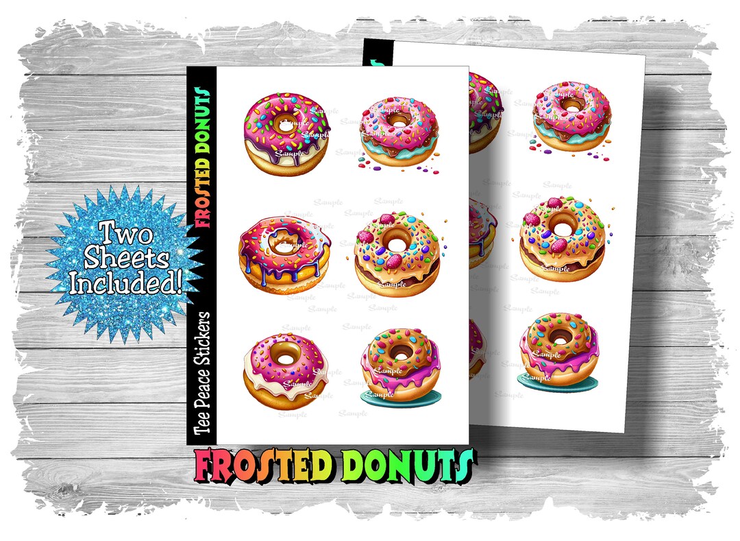 Donut Sticker Sheets, 2 Sheet Bundle, Frosted Donut Stickers, Pink