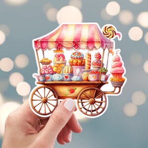 Candy Cart Sticker, Candy Store Sticker, Candy Candy Sticker, Carnival Food Sticker, Water Bottle Sticker (s23o)