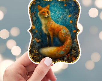 Red Fox Sticker, Fairytale Fox Sticker, Tribal Fox Sticker, Woodland Mystical Fox Sticker, Water Bottle Sticker (s12n)