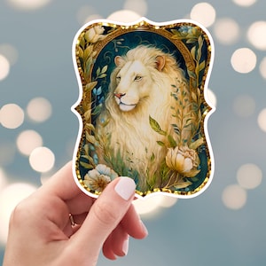 White Lion Sticker, Fairytale Lion Sticker, Tribal Lion Sticker,  Woodland Lion Sticker, Water Bottle Sticker (s12i)