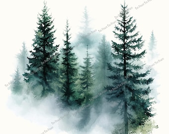 Evergreen Tree Forest Fabric Panel, Quilt Sewing Square, Multiple Sizes, fc12f
