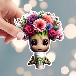 Groot Sticker, Groot Coffee Cup Sticker, Mocha Latte Sticker, Carmel Macchiato Sticker, I Love Coffee, Water Bottle Sticker (s47d)