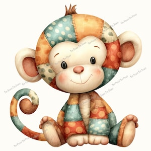 Patchwork Monkey Fabric Panel, Quilt Sewing Square, Multiple Sizes, fc12i