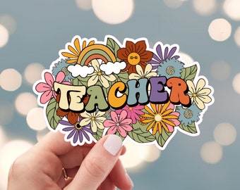 Teacher Sticker, Retro Teacher Sticker, School Teacher Sticker, Flower Teacher Sticker, Water Bottle Sticker (s13m)