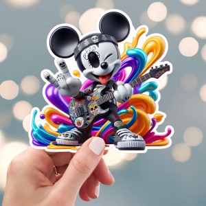 Mickey Mouse Sticker, Rock N Roll Music Sticker, Rock Electric Guitar Sticker, Rock Star Sticker,  Water Bottle Sticker (50z)