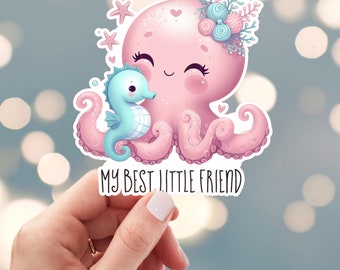 Octopus & Seahorse Sticker, My Best Little Friend Sticker, Best Friends Sticker, Bestie Sticker, Water Bottle Sticker (41y)