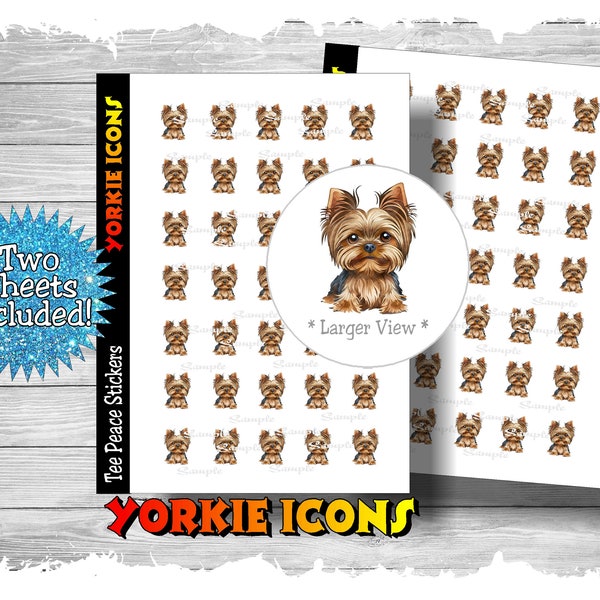 Yorkie Icon Sticker Sheets, 2 Sheet Bundle, Yorkie Dog Icon Stickers, Yorkie Puppy Planner Stickers, Yorkie Planner Sticker, (a372)