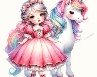 Unicorn Princess Fabric Panel, Quilt Sewing Square, Multiple Sizes, fc12d