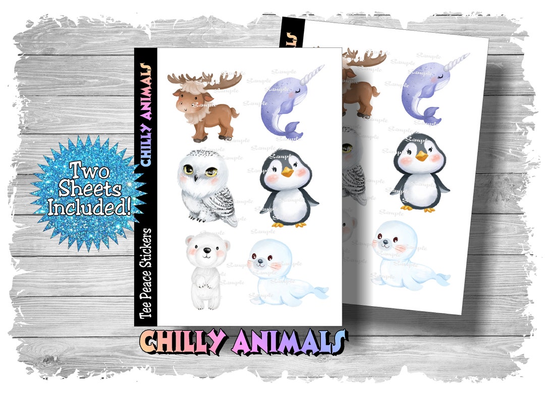 Chilly Winter Animals Sticker Sheets, 2 Sheet Bundle, Narwhal Stickers ...