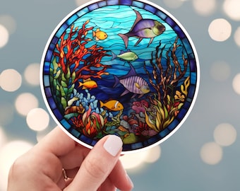 Aquarium Sticker, Tropical Reef Sticker, Tropical Fish Sticker, Sea Coral Sticker, Water Bottle Sticker (s23i)