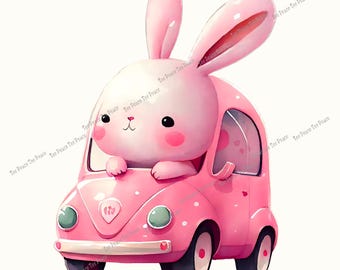Baby Bunny Pink Car Fabric Panel, Quilt Sewing Square, Multiple Sizes, fc2w