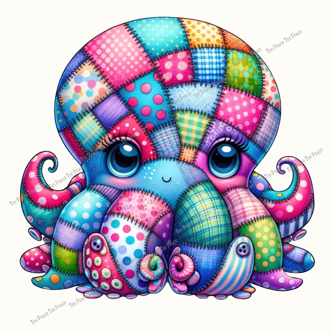 Octopus Fa Ric Panel Patchwork Octopus Fabric Panel, Quilt Sewing Square, Multiple Sizes ...