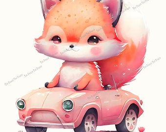 Baby Fox Pink Car Fabric Panel, Quilt Sewing Square, Multiple Sizes, fc2w