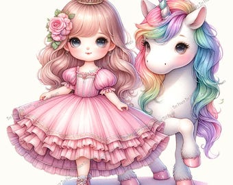 Unicorn Princess Fabric Panel, Quilt Sewing Square, Multiple Sizes, fc12d