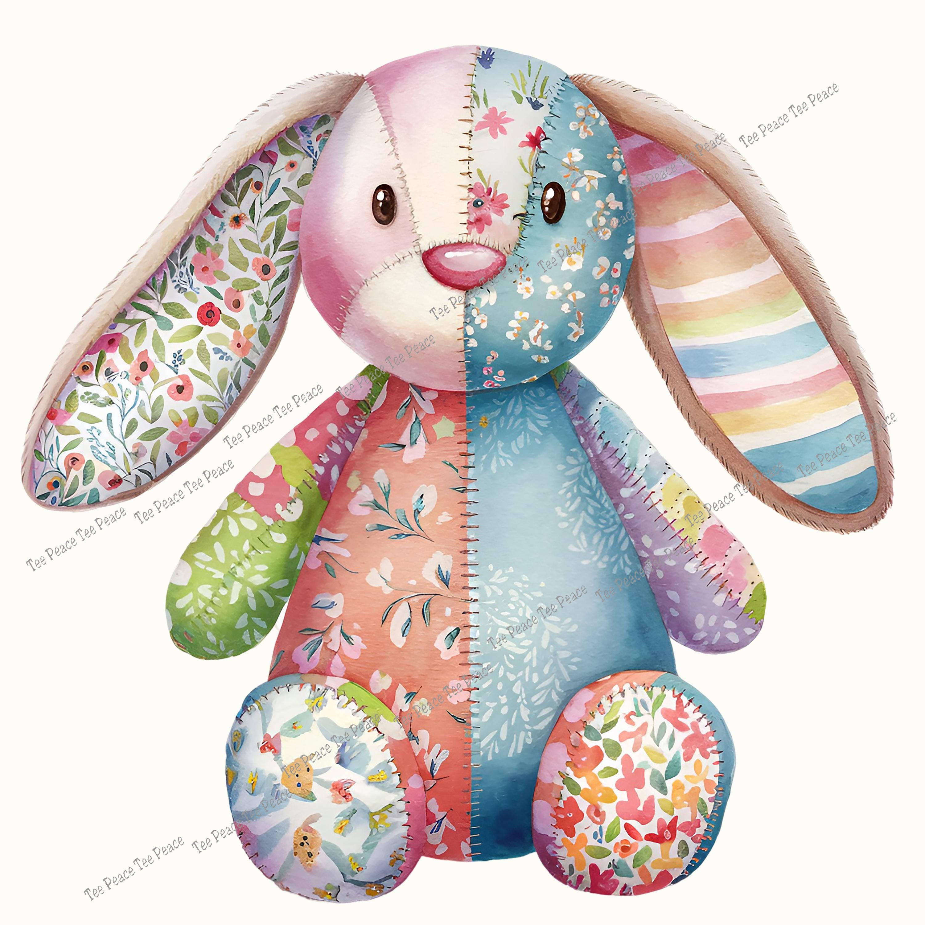 Patchwork Bunny Rabbit Fabric Panel, Quilt Sewing Square, Multiple ...