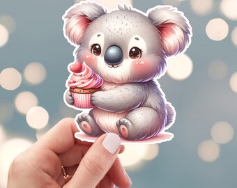 Koala Bear Sticker, Love Cupcake Sticker, Frosted Birthday Cupcake Sticker, Love Sweet Bakery Cakes Sticker, Water Bottle Sticker (s32u)