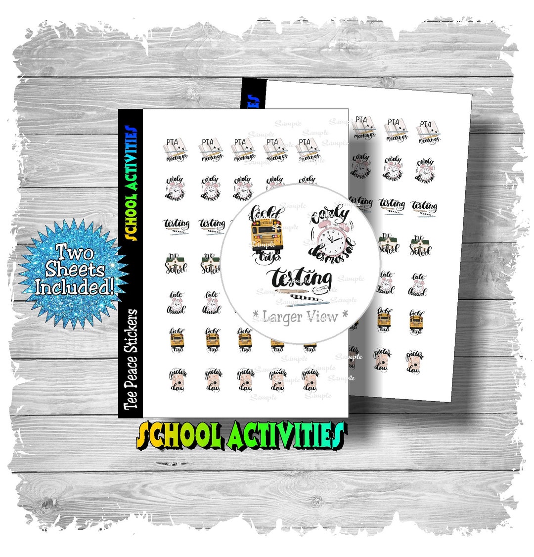 School Activities Icon Sticker Sheets, 2 Sheet Bundle, Back to School ...