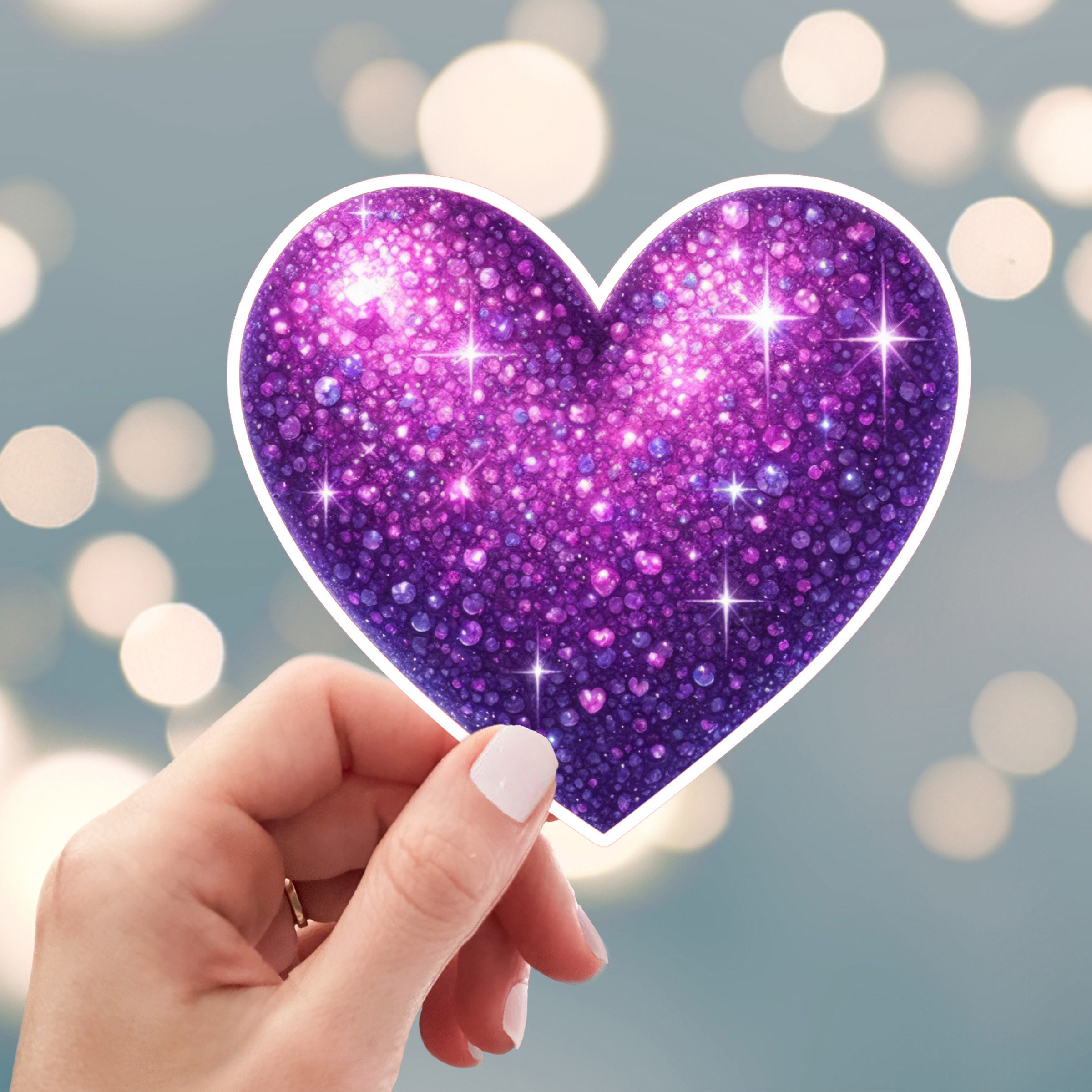 Glitter Heart Sticker, Purple Heart Sticker, Sparkling Heart