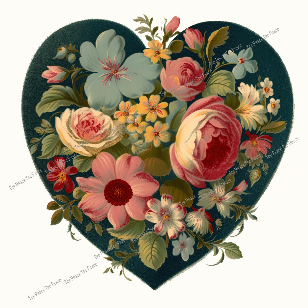 Garden Floral Heart Fabric Panel, Quilt Sewing Square, Multiple Sizes ...