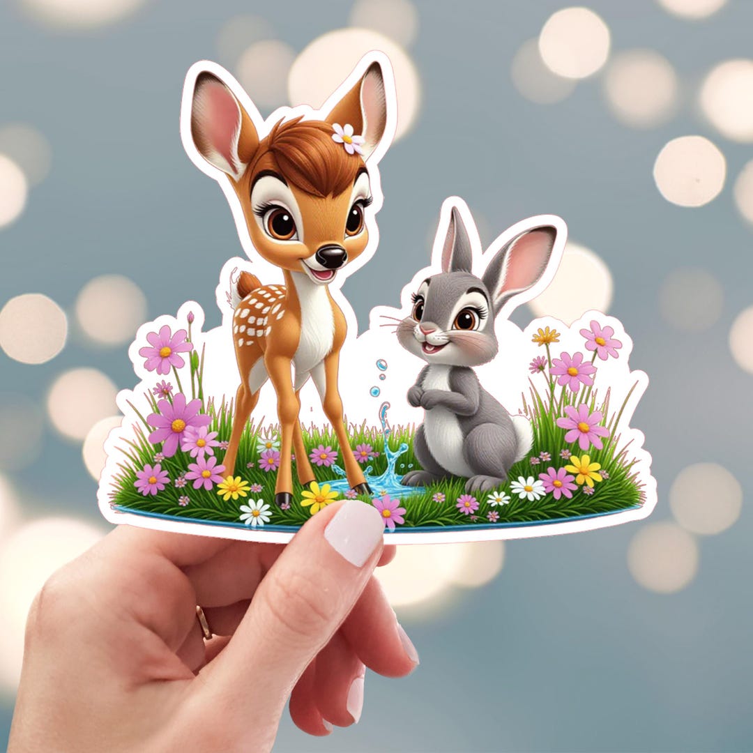 Grumpy Thumper Rabbit Sticker Bambi Sticker, Thumper Rabbit Sticker, Deer Bunny Sticker, Best Friends ...