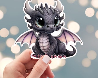 Dragon Sticker, Gray Dragon Sticker, Flying Black Dragon Sticker, Fairytale Dragon Sticker, Water Bottle Sticker (s16o)