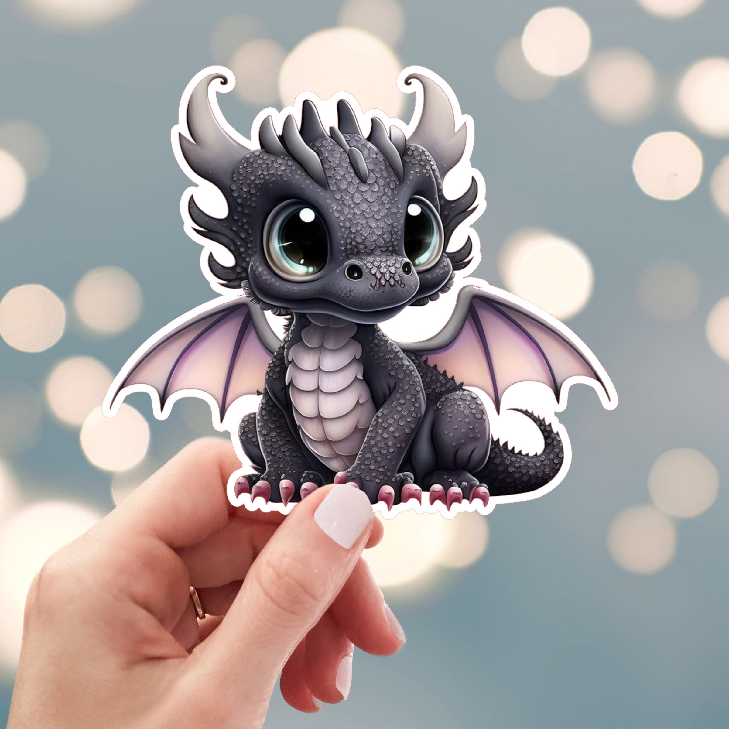 Dragon Sticker, Gray Dragon Sticker, Flying Black Dragon Sticker