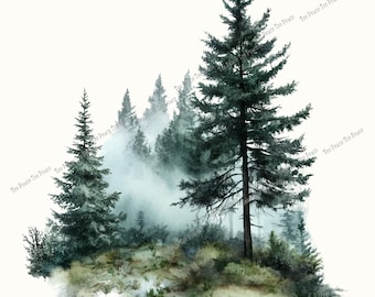 Evergreen Tree Forest Fabric Panel, Quilt Sewing Square, Multiple Sizes, fc12f