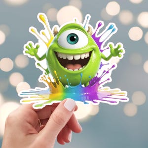 Monsters Ink Sticker, Mike Sticker, One Eyed Green Monster Sticker, Fun Monster Character Sticker, Water Bottle Sticker, 73y