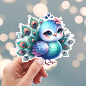 Peacock Sticker, Peacock Feather Sticker, Pretty Peacock Sticker, Kawaii Peacock Bird Sticker, Water Bottle Sticker (s20p)