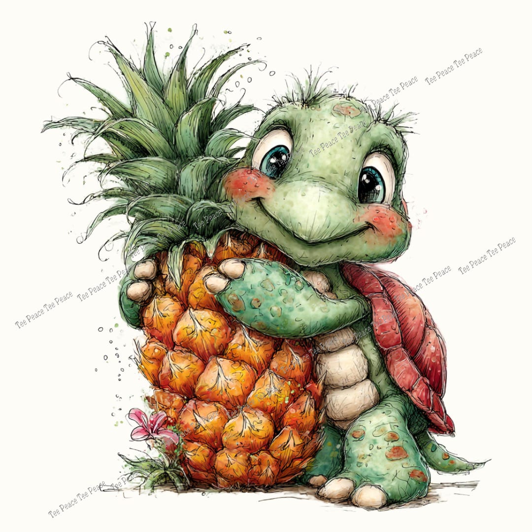 Pinaple Turtle Tropical Pineapple Turtle Fabric Panel, Quilt Sewing Square, Multiple ...