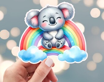 Koala Sticker, Rainbow Sticker, Baby Koala Sticker, Zoo Koala Sticker, Baby Shower Sticker, Water Bottle Sticker (s35n)