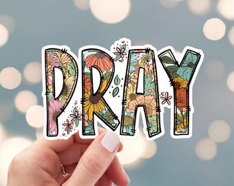 Pray Sticker, Thankful Sticker, Religious Sticker, Christian Prayer Sticker, Water Bottle Sticker (s65i)